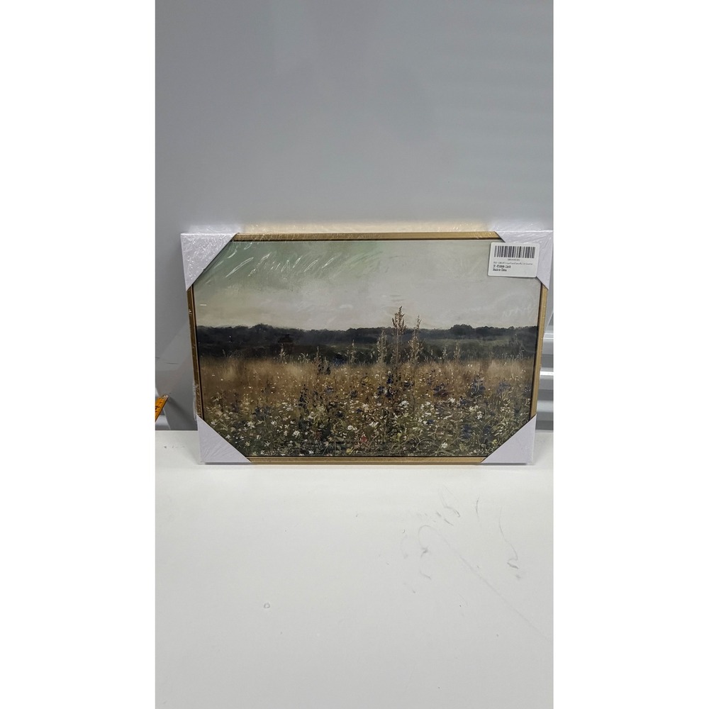 Framed Landscape Wall Art Gold Frame Wildflower Meadow Scene 17.5 x 12.5